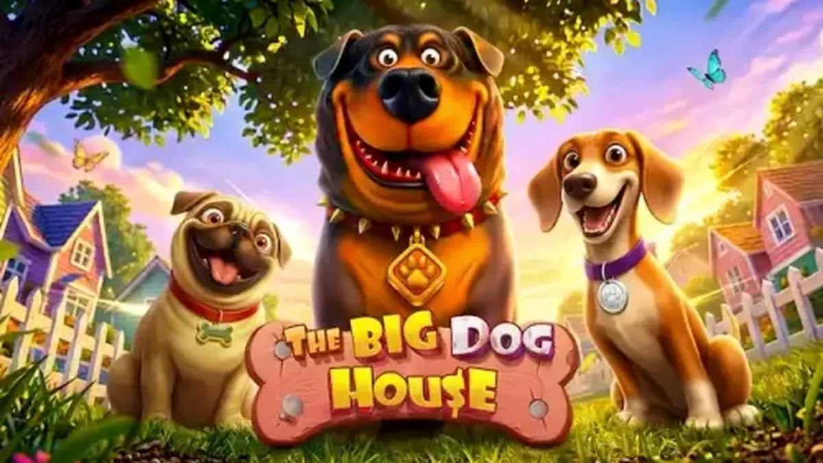 The Big Dog House slot machine interface featuring canine characters