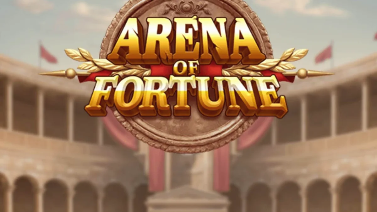 Interface do jogo Arena of Fortune com tema de gladiador e Coliseu ao fundo